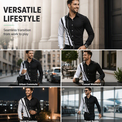Men's Contrast Print Long Sleeve Slim Fit Lapel Shirt