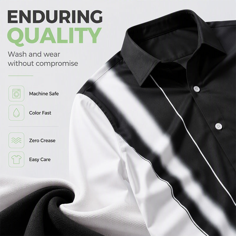 Men's Contrast Print Long Sleeve Slim Fit Lapel Shirt