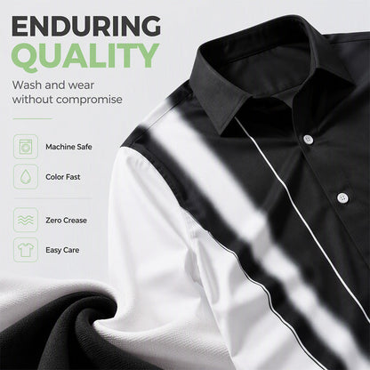 Men's Contrast Print Long Sleeve Slim Fit Lapel Shirt