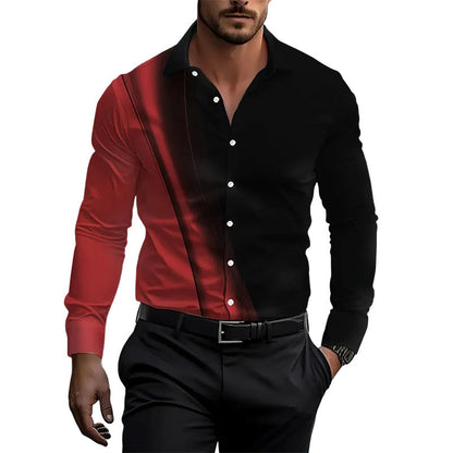 Men's Contrast Print Long Sleeve Slim Fit Lapel Shirt