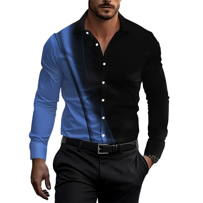 Men's Contrast Print Long Sleeve Slim Fit Lapel Shirt