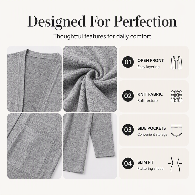 Women's Casual Open Front Cardigan with Pockets