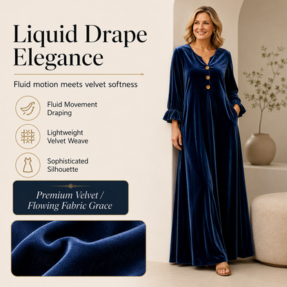 Women's Elegant Velvet Maxi Dress with Ruffle Sleeve