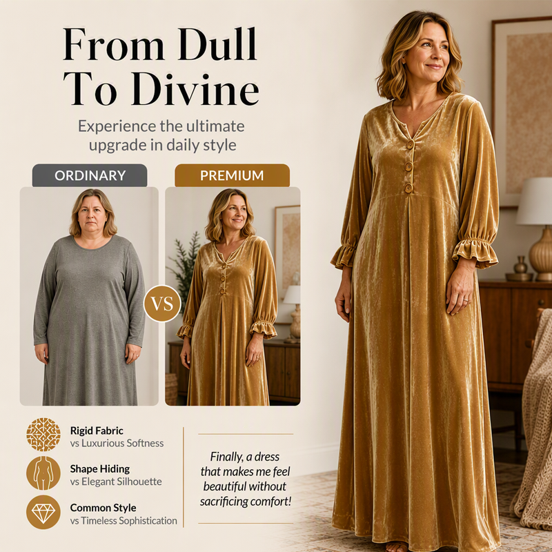 Women's Elegant Velvet Maxi Dress with Ruffle Sleeve