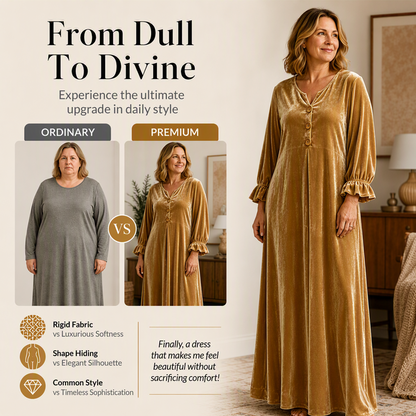 Women's Elegant Velvet Maxi Dress with Ruffle Sleeve