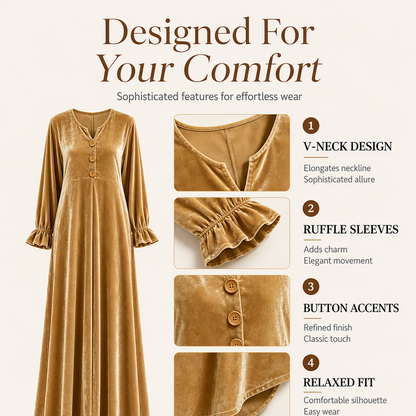 Women's Elegant Velvet Maxi Dress with Ruffle Sleeve