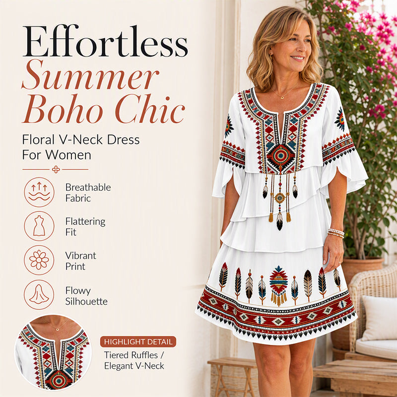 Women's Vintage Ethnic Print Tiered Dress