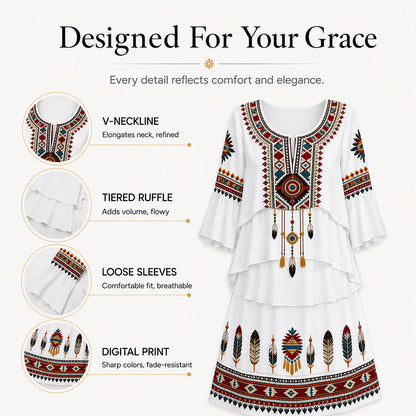 Women's Vintage Ethnic Print Tiered Dress