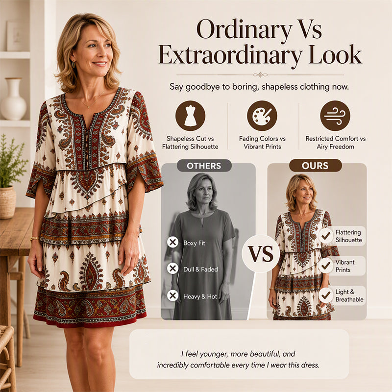 Women's Vintage Ethnic Print Tiered Dress