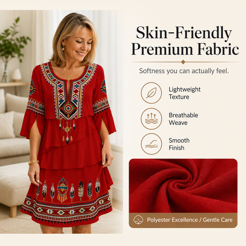 Women's Vintage Ethnic Print Tiered Dress