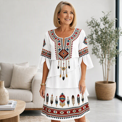 Women's Vintage Ethnic Print Tiered Dress