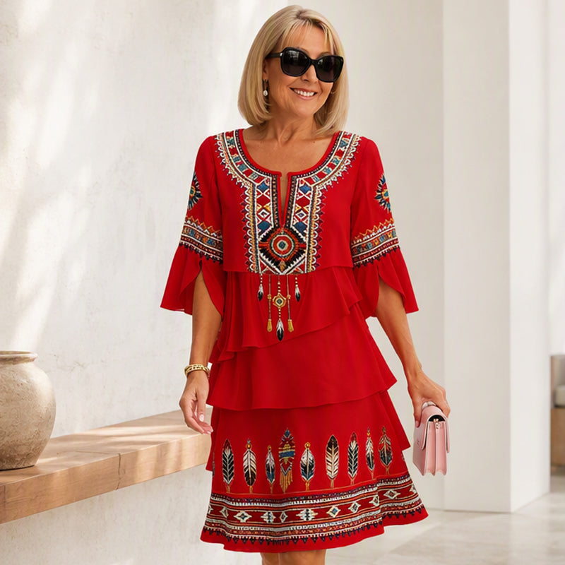 Women's Vintage Ethnic Print Tiered Dress
