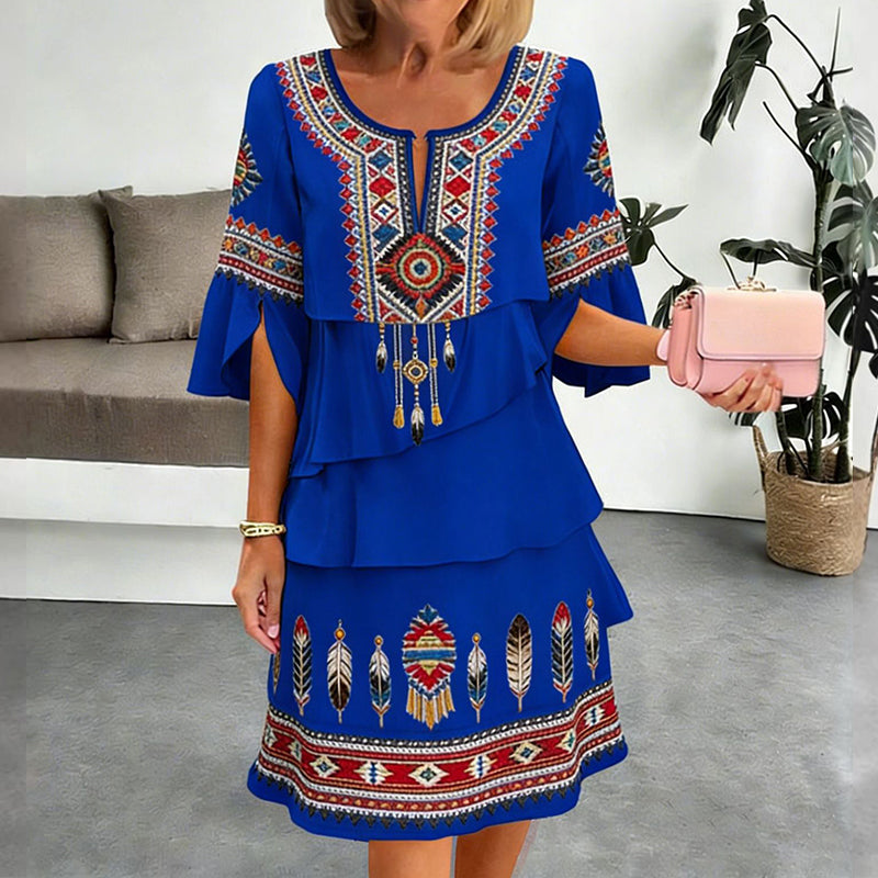 Women's Vintage Ethnic Print Tiered Dress
