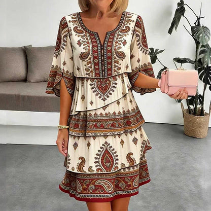 Women's Vintage Ethnic Print Tiered Dress