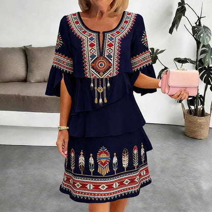 Women's Vintage Ethnic Print Tiered Dress