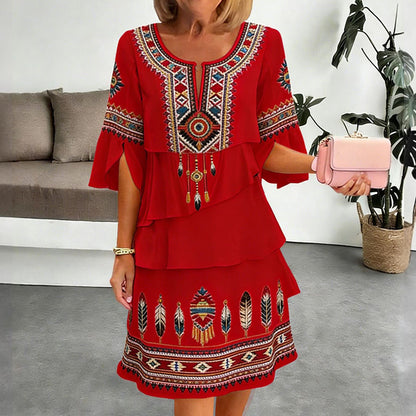 Women's Vintage Ethnic Print Tiered Dress