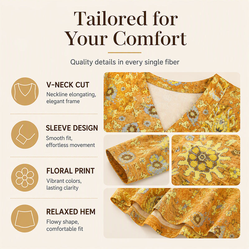 Women's Elegant Floral Print V-Neck Top
