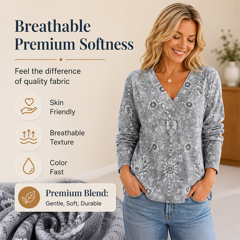 Women's Elegant Floral Print V-Neck Top