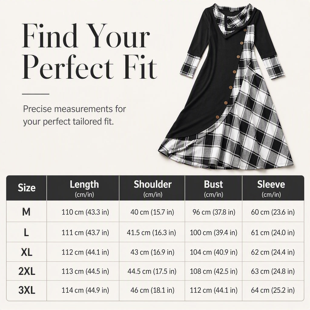 Women Plaid Patchwork Cowl Neck Maxi Dress