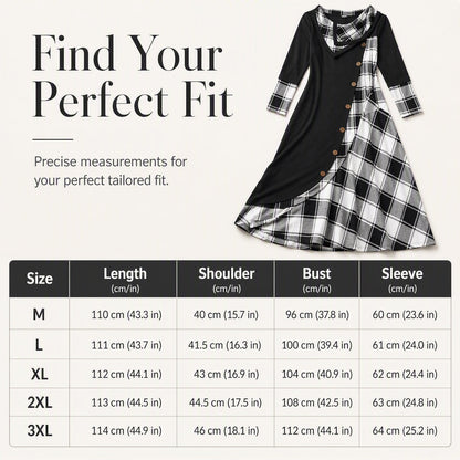 Women Plaid Patchwork Cowl Neck Maxi Dress