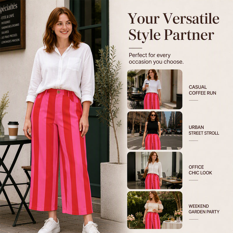 Women's Casual Striped Wide-Leg Pants
