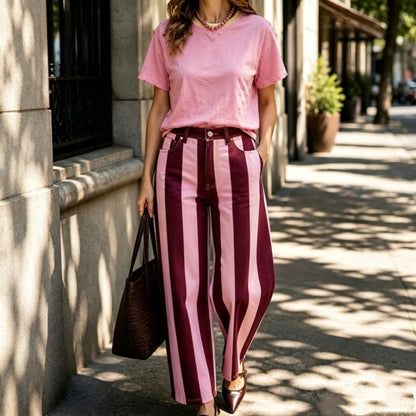 Women's Casual Striped Wide-Leg Pants