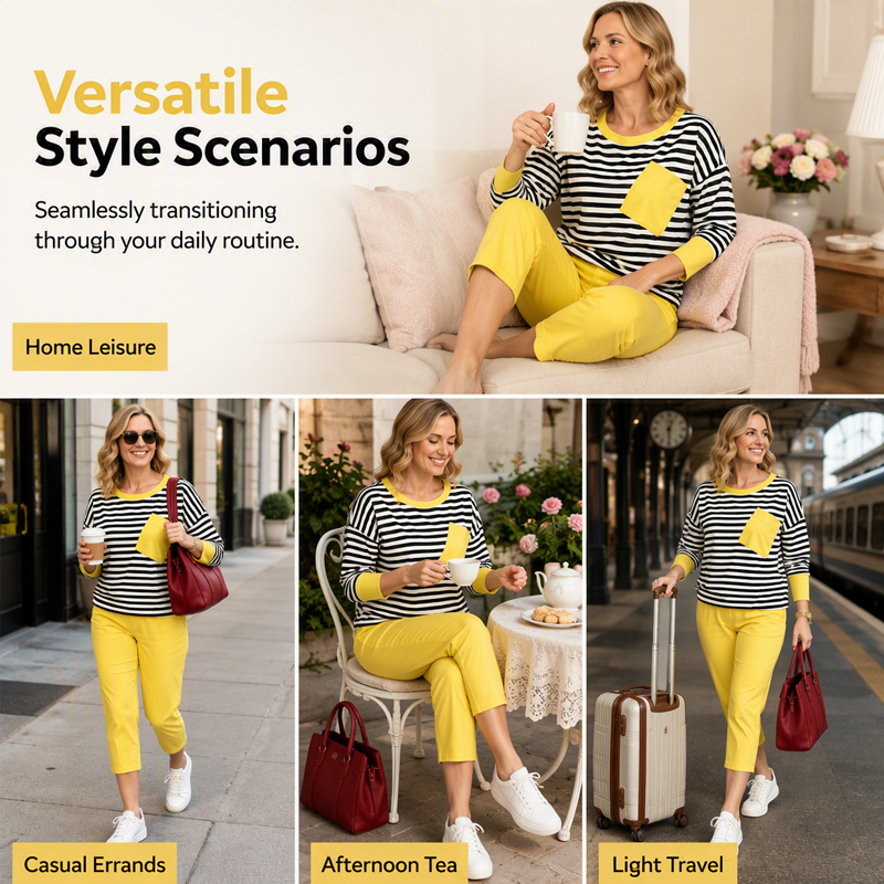 Women's Two-Piece Striped Long Sleeve Top & Pants Set