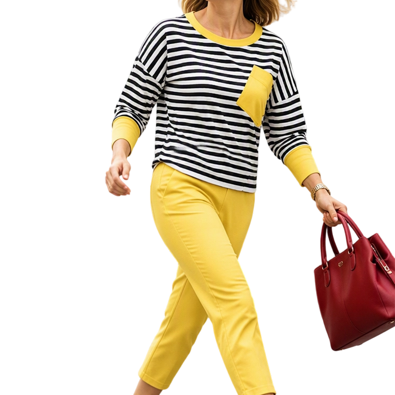 Women's Two-Piece Striped Long Sleeve Top & Pants Set