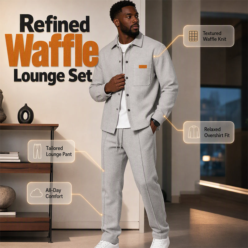 Men's Waffle Knit Jacket & Pants Two-Piece Casual Set