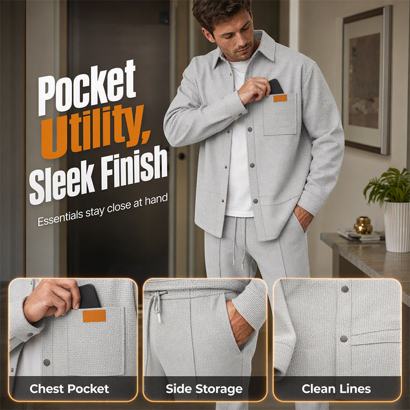 Men's Waffle Knit Jacket & Pants Two-Piece Casual Set