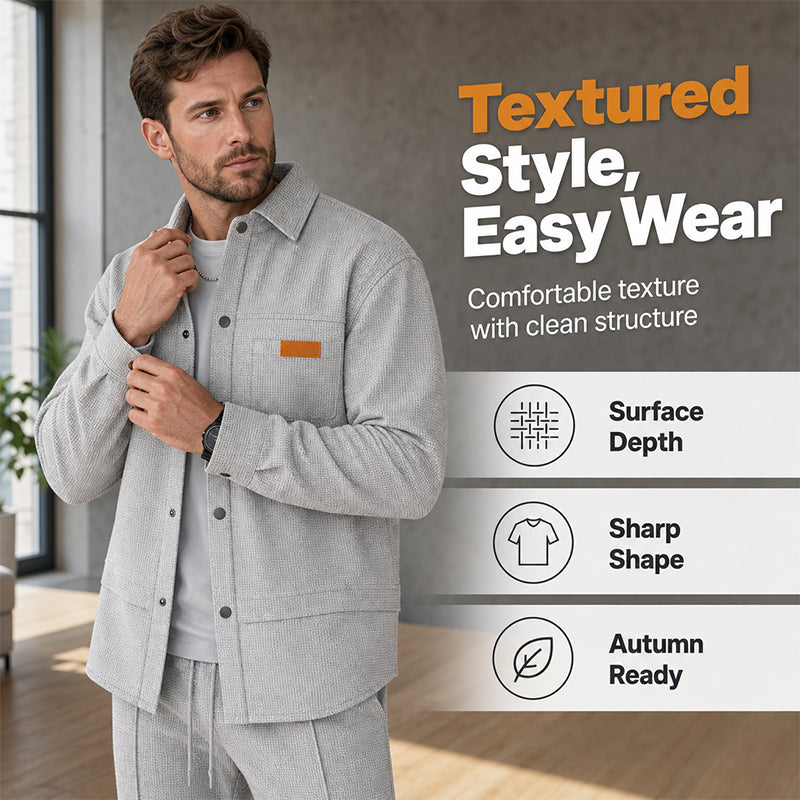 Men's Waffle Knit Jacket & Pants Two-Piece Casual Set