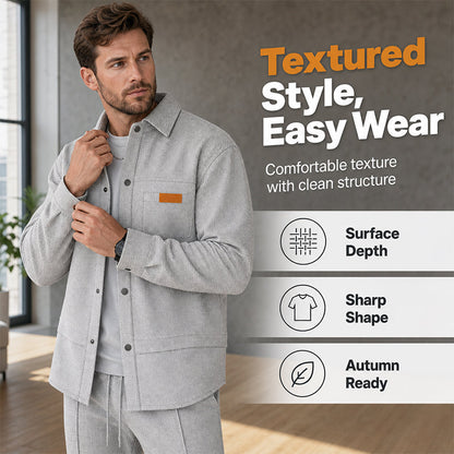 Men's Waffle Knit Jacket & Pants Two-Piece Casual Set