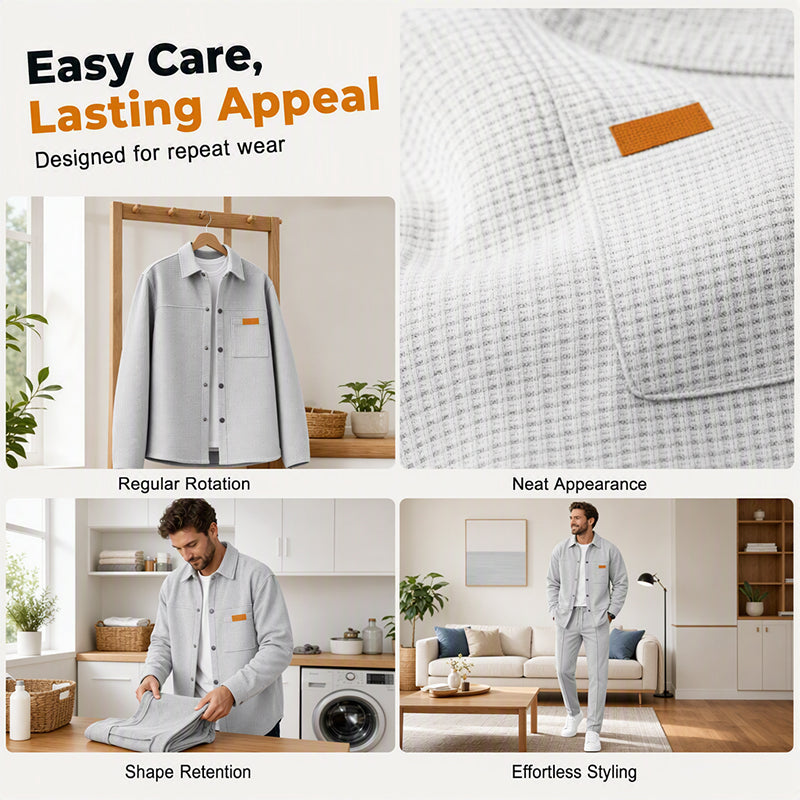 Men's Waffle Knit Jacket & Pants Two-Piece Casual Set
