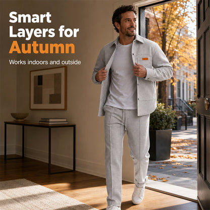 Men's Waffle Knit Jacket & Pants Two-Piece Casual Set