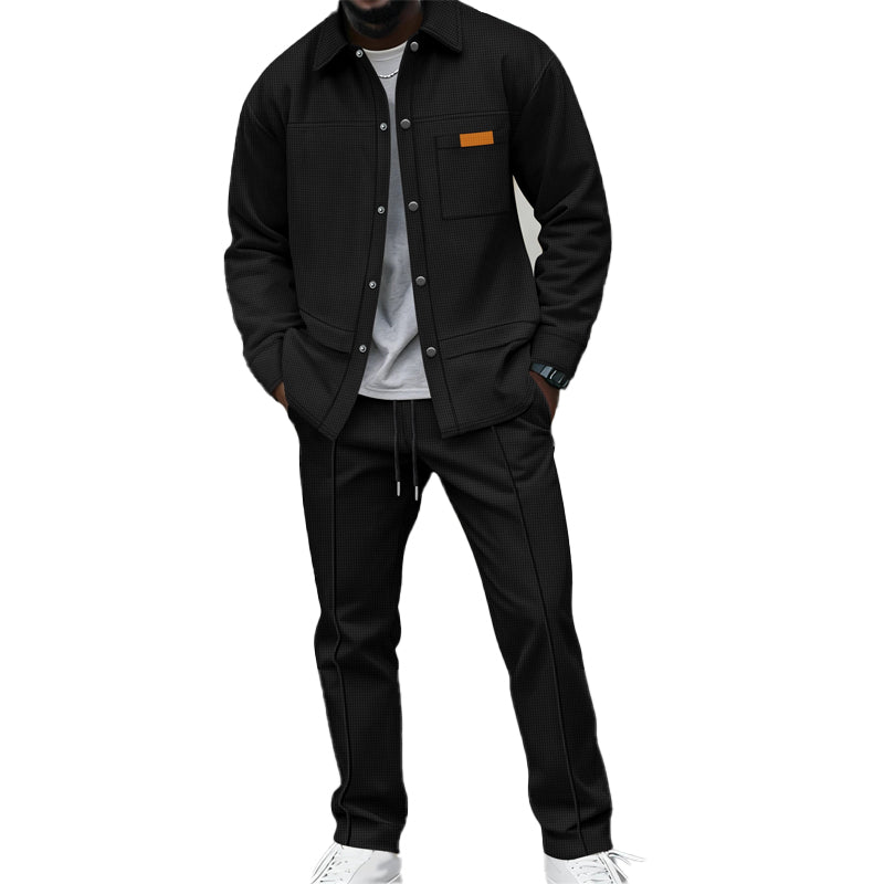 Men's Waffle Knit Jacket & Pants Two-Piece Casual Set