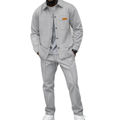 Men's Waffle Knit Jacket & Pants Two-Piece Casual Set