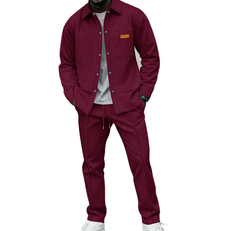 Men's Waffle Knit Jacket & Pants Two-Piece Casual Set