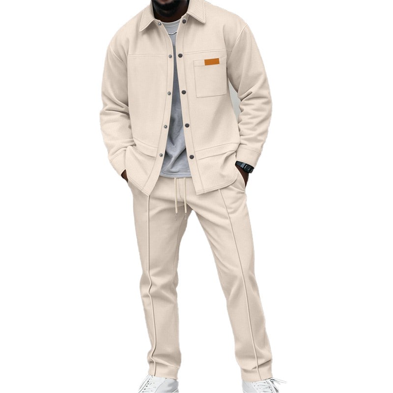 Men's Waffle Knit Jacket & Pants Two-Piece Casual Set