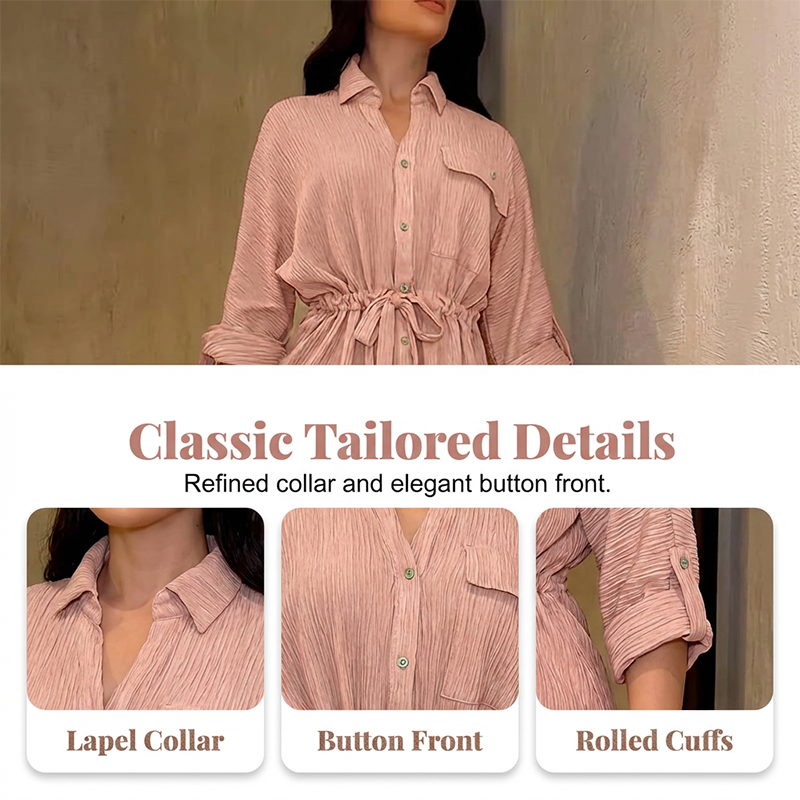 Women's Drawstring Shirt & Wide-Leg Pants Set