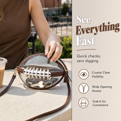 🏈 Clear Football-Shaped Crossbody Bag – Game-Day Style Meets Everyday Convenience ✨