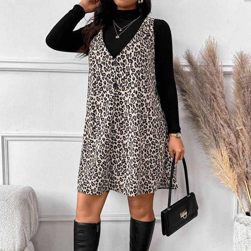 Layered Look Leopard Cami Dress & Top Set