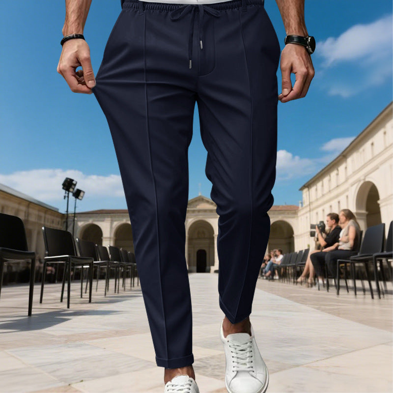 Men's Straight-Leg Dress Pants with Drawstring