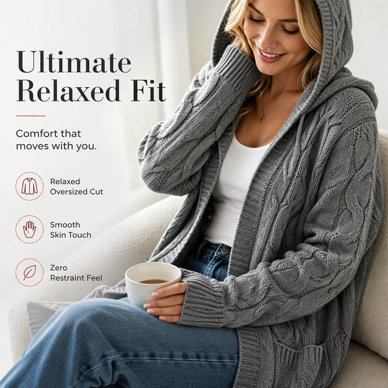 Women's Long Hooded Knit Cardigan with Pockets