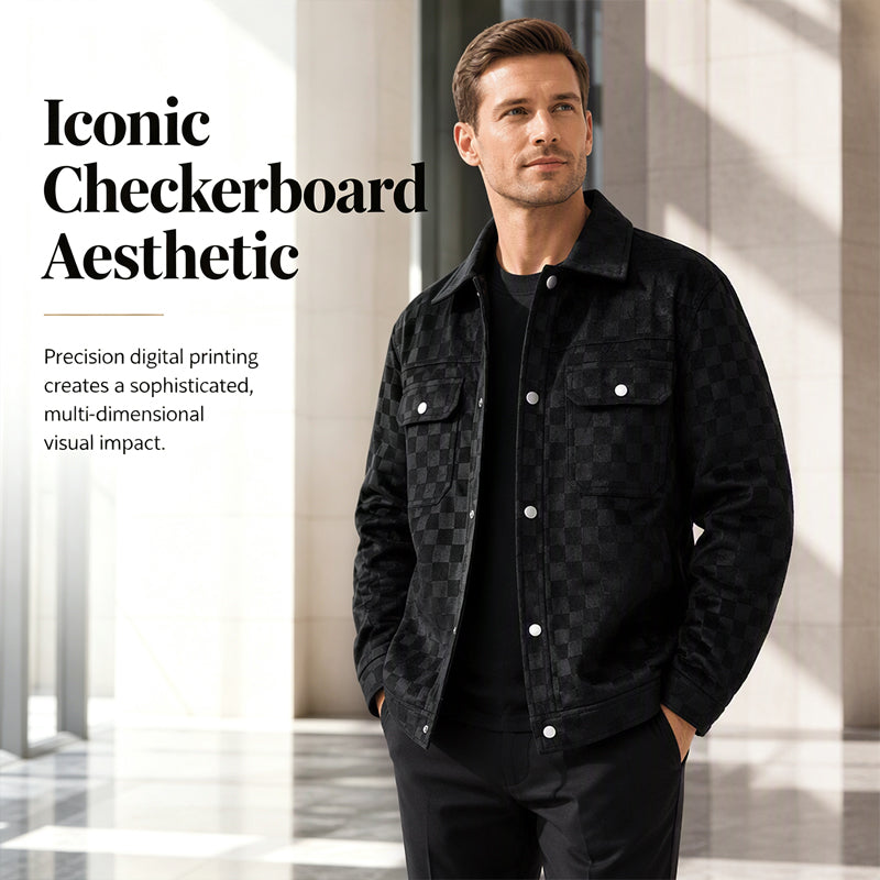 Men's Faux Suede Checkerboard Jacket
