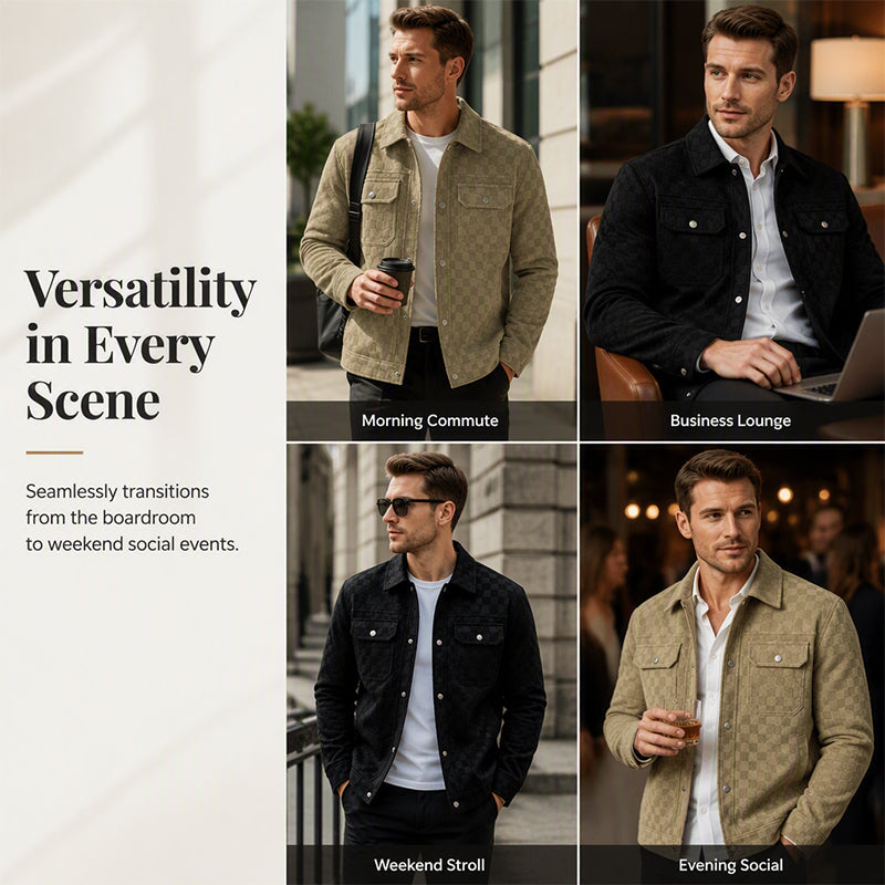 Men's Faux Suede Checkerboard Jacket