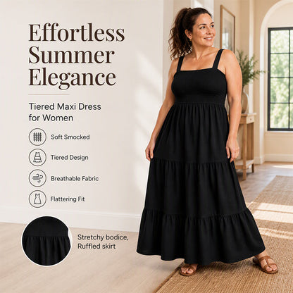 Women's Smocked Dress Spaghetti Strap Tiered Dress