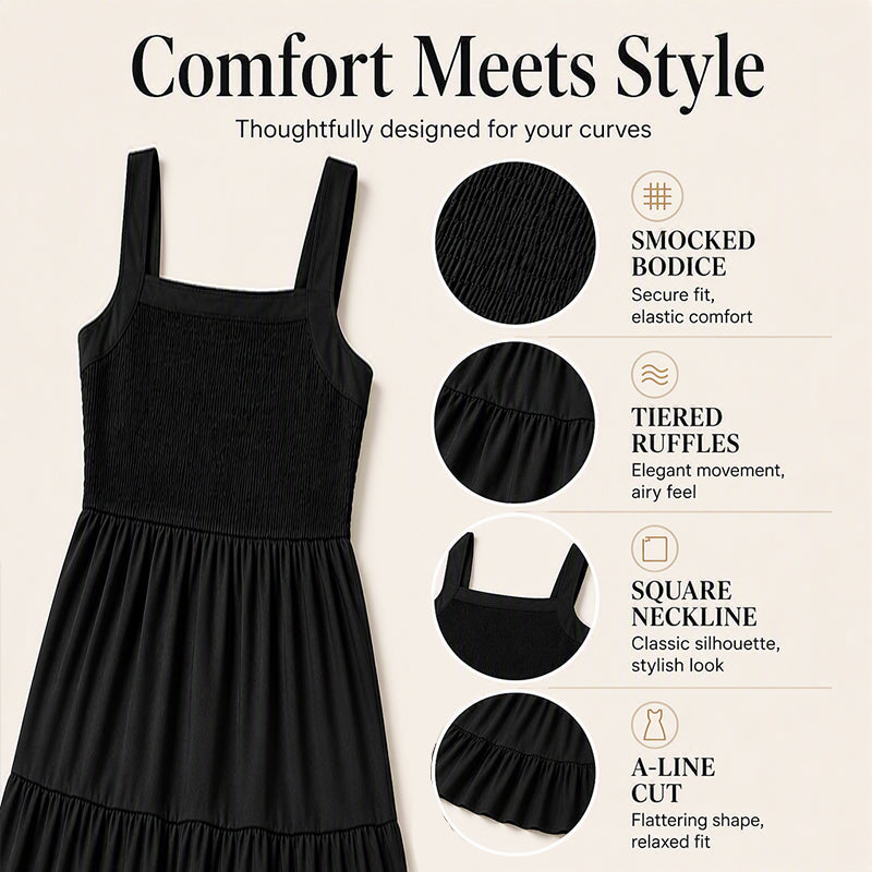 Women's Smocked Dress Spaghetti Strap Tiered Dress