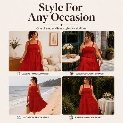 Women's Smocked Dress Spaghetti Strap Tiered Dress