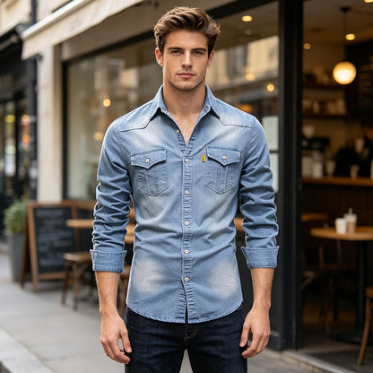 Men's Casual Long Sleeve Denim Shirt