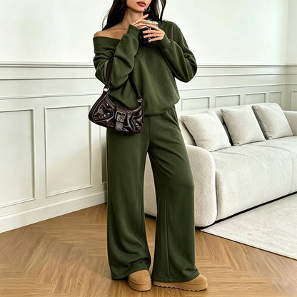 Women's Off Shoulder Sweatshirt & Pants Set
